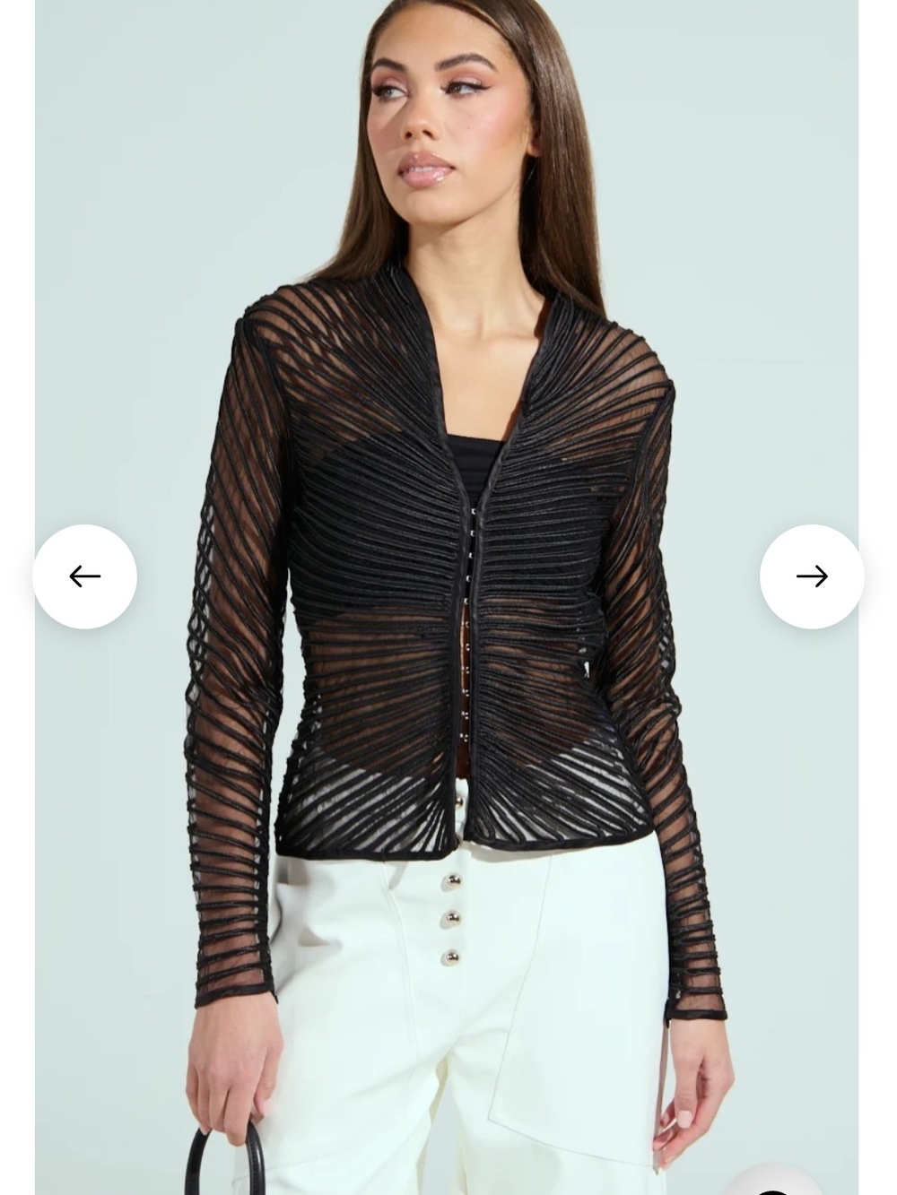 NWT AKIRA Black Sheer Hook Eye Front Long Sleeve Top- Size M